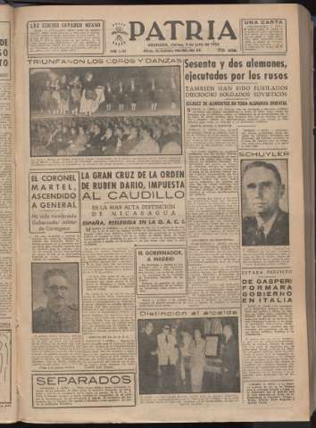 'Patria : diario de Falange Española Tradicionalista y de las J.O.N.S.' - Año XVIII Número 5463 - 1953 julio 3