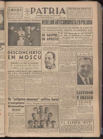 'Patria : diario de Falange Española Tradicionalista y de las J.O.N.S.' - Año XVIII Número 5465 - 1953 julio 5