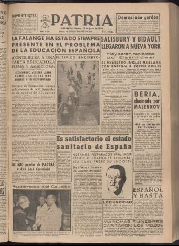 'Patria : diario de Falange Española Tradicionalista y de las J.O.N.S.' - Año XVIII Número 5469 - 1953 julio 10