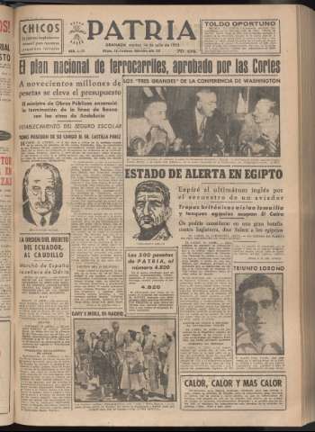 'Patria : diario de Falange Española Tradicionalista y de las J.O.N.S.' - Año XVIII Número 5472 - 1953 julio 14