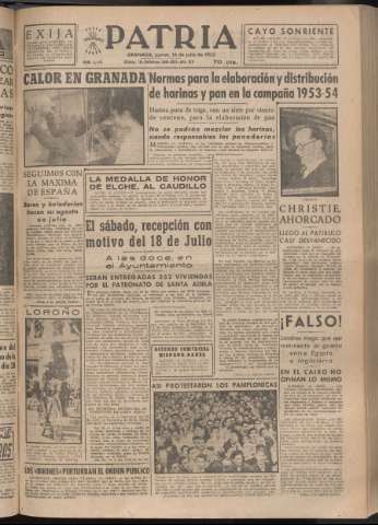'Patria : diario de Falange Española Tradicionalista y de las J.O.N.S.' - Año XVIII Número 5474 - 1953 julio 16
