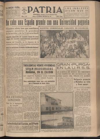 'Patria : diario de Falange Española Tradicionalista y de las J.O.N.S.' - Año XVIII Número 5475 - 1953 julio 17
