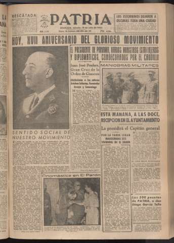 'Patria : diario de Falange Española Tradicionalista y de las J.O.N.S.' - Año XVIII Número 5476 - 1953 julio 18