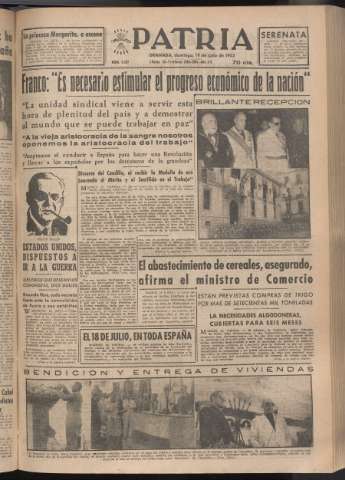 'Patria : diario de Falange Española Tradicionalista y de las J.O.N.S.' - Año XVIII Número 5477 - 1953 julio 19