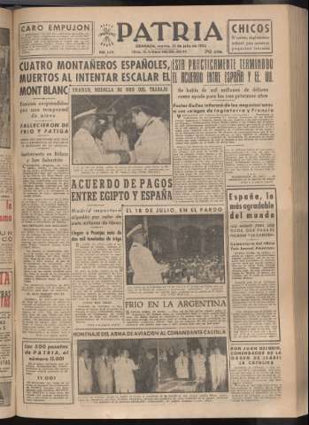 'Patria : diario de Falange Española Tradicionalista y de las J.O.N.S.' - Año XVIII Número 5478 - 1953 julio 21