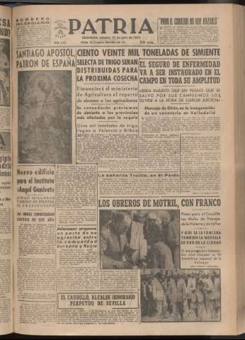 'Patria : diario de Falange Española Tradicionalista y de las J.O.N.S.' - Año XVIII Número 5482 - 1953 julio 25