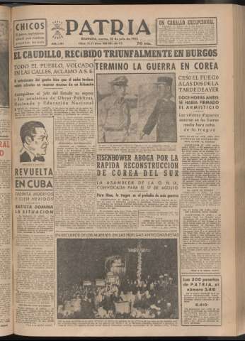 'Patria : diario de Falange Española Tradicionalista y de las J.O.N.S.' - Año XVIII Número 5484 - 1953 julio 28