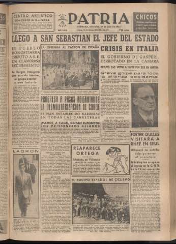 'Patria : diario de Falange Española Tradicionalista y de las J.O.N.S.' - Año XVIII Número 5485 - 1953 julio 29