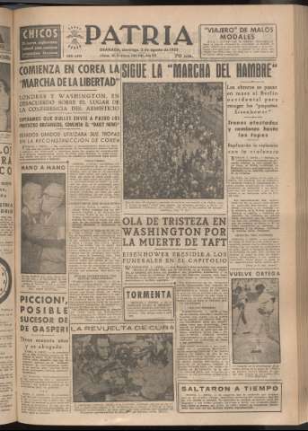 'Patria : diario de Falange Española Tradicionalista y de las J.O.N.S.' - Año XVIII Número 5489 - 1953 agosto 2