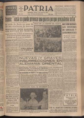 'Patria : diario de Falange Española Tradicionalista y de las J.O.N.S.' - Año XVIII Número 5490 - 1953 agosto 4
