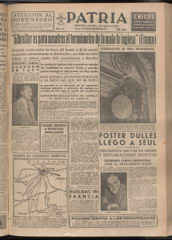 'Patria : diario de Falange Española Tradicionalista y de las J.O.N.S.' - Año XVIII Número 5491 - 1953 agosto 5