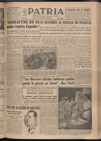 'Patria : diario de Falange Española Tradicionalista y de las J.O.N.S.' - Año XVIII Número 5493 - 1953 agosto 7