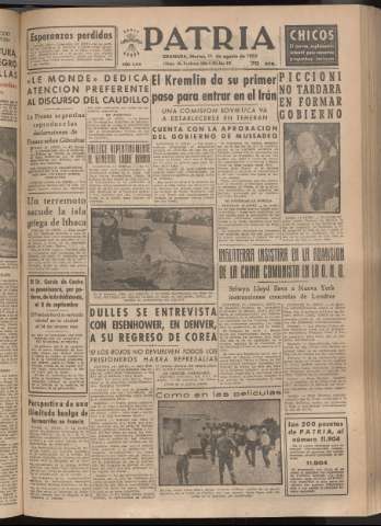 'Patria : diario de Falange Española Tradicionalista y de las J.O.N.S.' - Año XVIII Número 5496 - 1953 agosto 11