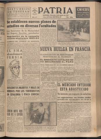 'Patria : diario de Falange Española Tradicionalista y de las J.O.N.S.' - Año XVIII Número 5497 - 1953 agosto 12