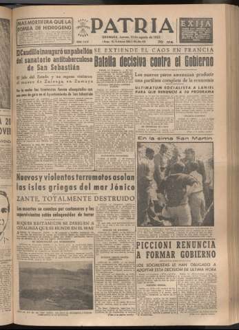 'Patria : diario de Falange Española Tradicionalista y de las J.O.N.S.' - Año XVIII Número 5498 - 1953 agosto 13