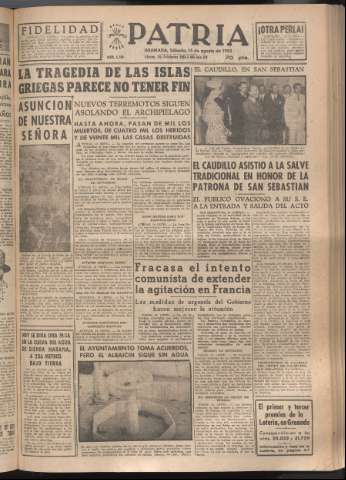 'Patria : diario de Falange Española Tradicionalista y de las J.O.N.S.' - Año XVIII Número 5500 - 1953 agosto 15