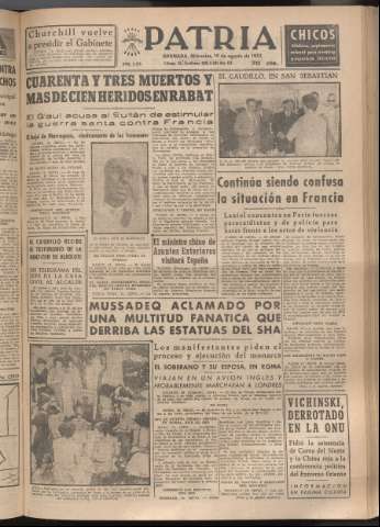 'Patria : diario de Falange Española Tradicionalista y de las J.O.N.S.' - Año XVIII Número 5503 - 1953 agosto 19