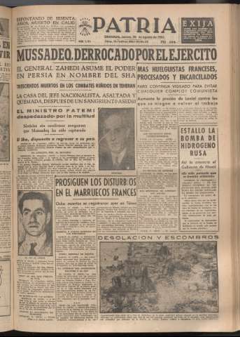 'Patria : diario de Falange Española Tradicionalista y de las J.O.N.S.' - Año XVIII Número 5504 - 1953 agosto 20