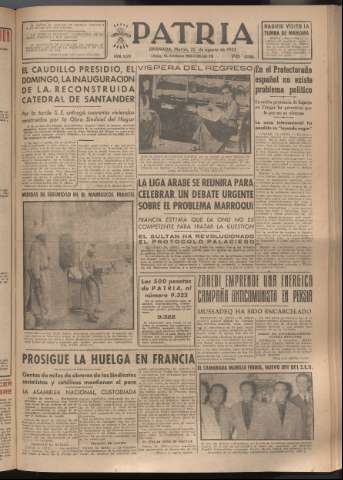 'Patria : diario de Falange Española Tradicionalista y de las J.O.N.S.' - Año XVIII Número 5508 - 1953 agosto 25