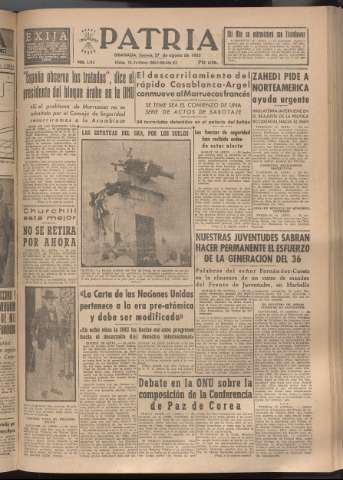 'Patria : diario de Falange Española Tradicionalista y de las J.O.N.S.' - Año XVIII Número 5510 - 1953 agosto 27