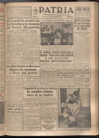 'Patria : diario de Falange Española Tradicionalista y de las J.O.N.S.' - Año XVIII Número 5514 - 1953 septiembre 1