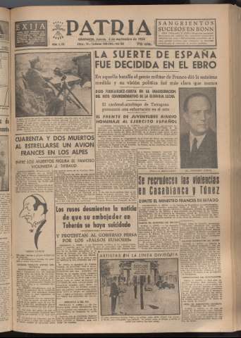 'Patria : diario de Falange Española Tradicionalista y de las J.O.N.S.' - Año XVIII Número 5516 - 1953 septiembre 3