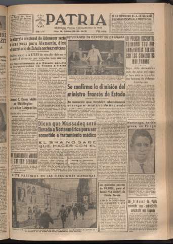 'Patria : diario de Falange Española Tradicionalista y de las J.O.N.S.' - Año XVIII Número 5517 - 1953 septiembre 4