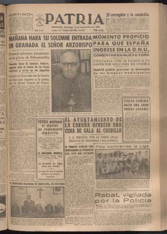 'Patria : diario de Falange Española Tradicionalista y de las J.O.N.S.' - Año XVIII Número 5525 - 1953 septiembre 13