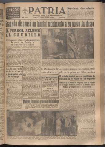 'Patria : diario de Falange Española Tradicionalista y de las J.O.N.S.' - Año XVIII Número 5526 - 1953 septiembre 15