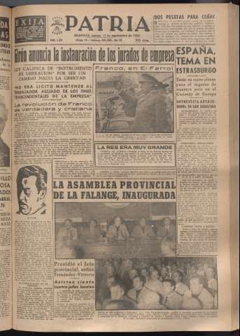 'Patria : diario de Falange Española Tradicionalista y de las J.O.N.S.' - Año XVIII Número 5528 - 1953 septiembre 17