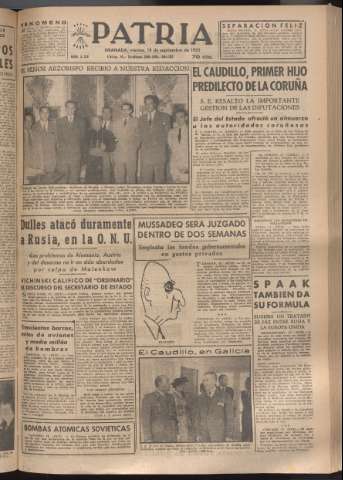 'Patria : diario de Falange Española Tradicionalista y de las J.O.N.S.' - Año XVIII Número 5529 - 1953 septiembre 18