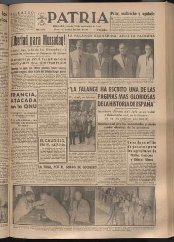 'Patria : diario de Falange Española Tradicionalista y de las J.O.N.S.' - Año XVIII Número 5530 - 1953 septiembre 19