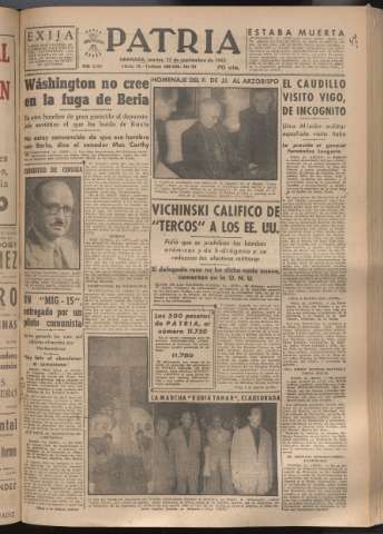 'Patria : diario de Falange Española Tradicionalista y de las J.O.N.S.' - Año XVIII Número 5532 - 1953 septiembre 22