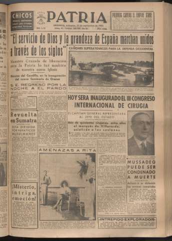 'Patria : diario de Falange Española Tradicionalista y de las J.O.N.S.' - Año XVIII Número 5533 - 1953 septiembre 23