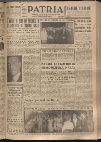 'Patria : diario de Falange Española Tradicionalista y de las J.O.N.S.' - Año XVIII Número 5535 - 1953 septiembre 25