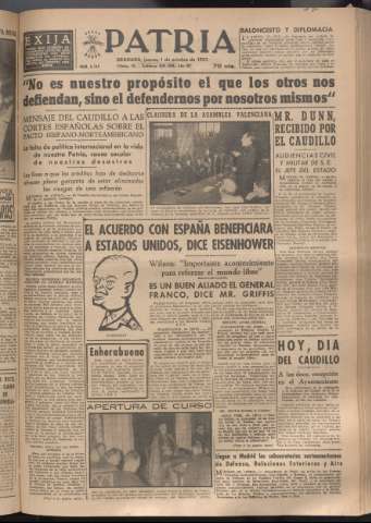 'Patria : diario de Falange Española Tradicionalista y de las J.O.N.S.' - Año XVIII Número 5540 - 1953 octubre 1