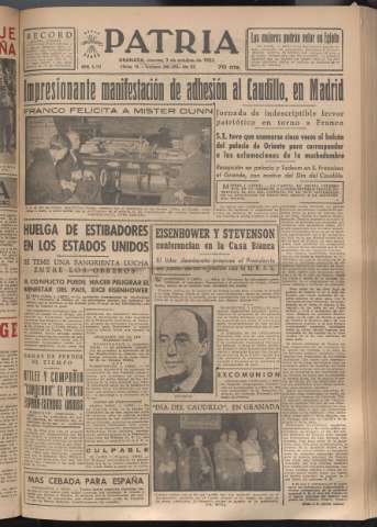 'Patria : diario de Falange Española Tradicionalista y de las J.O.N.S.' - Año XVIII Número 5541 - 1953 octubre 2