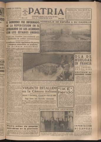 'Patria : diario de Falange Española Tradicionalista y de las J.O.N.S.' - Año XVIII Número 5542 - 1953 octubre 3