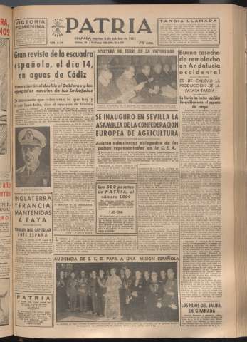 'Patria : diario de Falange Española Tradicionalista y de las J.O.N.S.' - Año XVIII Número 5544 - 1953 octubre 6