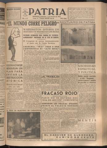'Patria : diario de Falange Española Tradicionalista y de las J.O.N.S.' - Año XVIII Número 5545 - 1953 octubre 7
