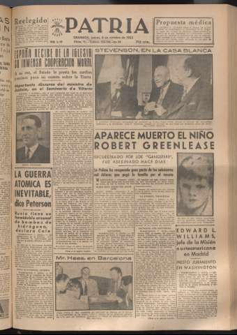 'Patria : diario de Falange Española Tradicionalista y de las J.O.N.S.' - Año XVIII Número 5546 - 1953 octubre 8