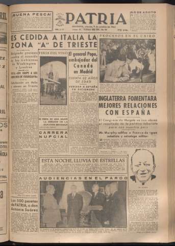 'Patria : diario de Falange Española Tradicionalista y de las J.O.N.S.' - Año XVIII Número 5547 - 1953 octubre 9