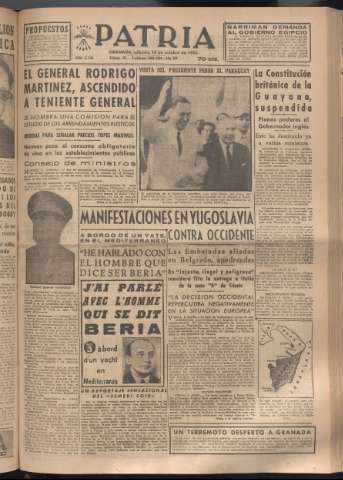 'Patria : diario de Falange Española Tradicionalista y de las J.O.N.S.' - Año XVIII Número 5548 - 1953 octubre 10