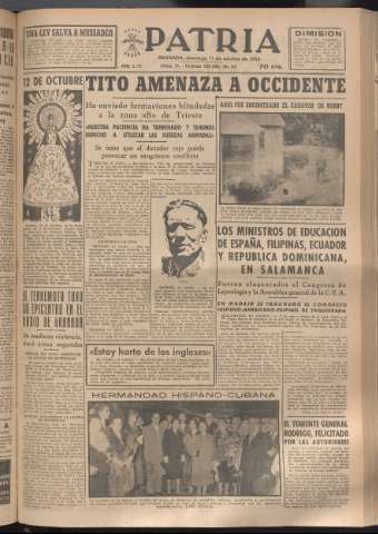 'Patria : diario de Falange Española Tradicionalista y de las J.O.N.S.' - Año XVIII Número 5549 - 1953 octubre 11