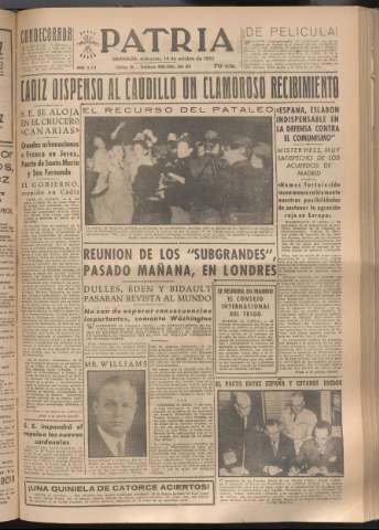'Patria : diario de Falange Española Tradicionalista y de las J.O.N.S.' - Año XVIII Número 5551 - 1953 octubre 14