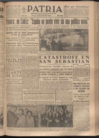 'Patria : diario de Falange Española Tradicionalista y de las J.O.N.S.' - Año XVIII Número 5553 - 1953 octubre 16