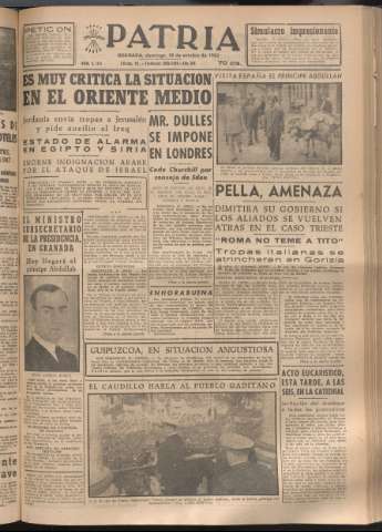 'Patria : diario de Falange Española Tradicionalista y de las J.O.N.S.' - Año XVIII Número 5555 - 1953 octubre 18