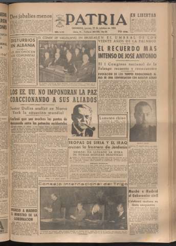 'Patria : diario de Falange Española Tradicionalista y de las J.O.N.S.' - Año XVIII Número 5558 - 1953 octubre 22