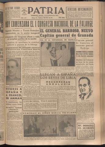 'Patria : diario de Falange Española Tradicionalista y de las J.O.N.S.' - Año XVIII Número 5560 - 1953 octubre 24