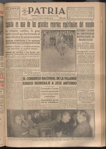 'Patria : diario de Falange Española Tradicionalista y de las J.O.N.S.' - Año XVIII Número 5562 - 1953 octubre 27